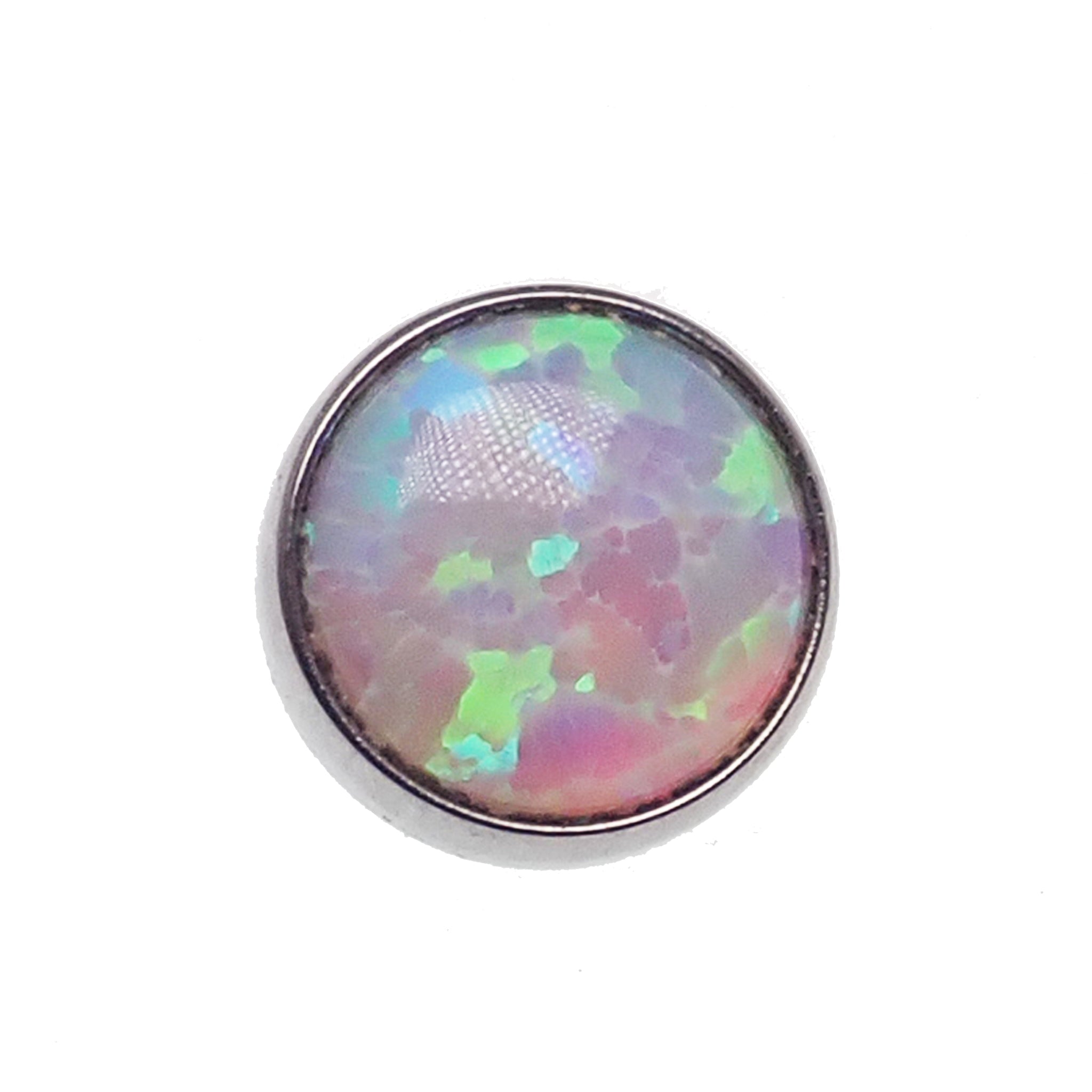 Titanium curve barbell with 4mm opal cabochon in peach tone, Body Clickers body jewelry, 14g piercing accessory.