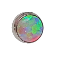Titanium curve barbell with 4mm opal cabochon for body jewelry, featuring a unicorn design on the Body Clickers brand.