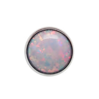White cabochon 4mm opal titanium curve barbell body jewelry, 14g, by Body Clickers, showing the smooth, polished design.