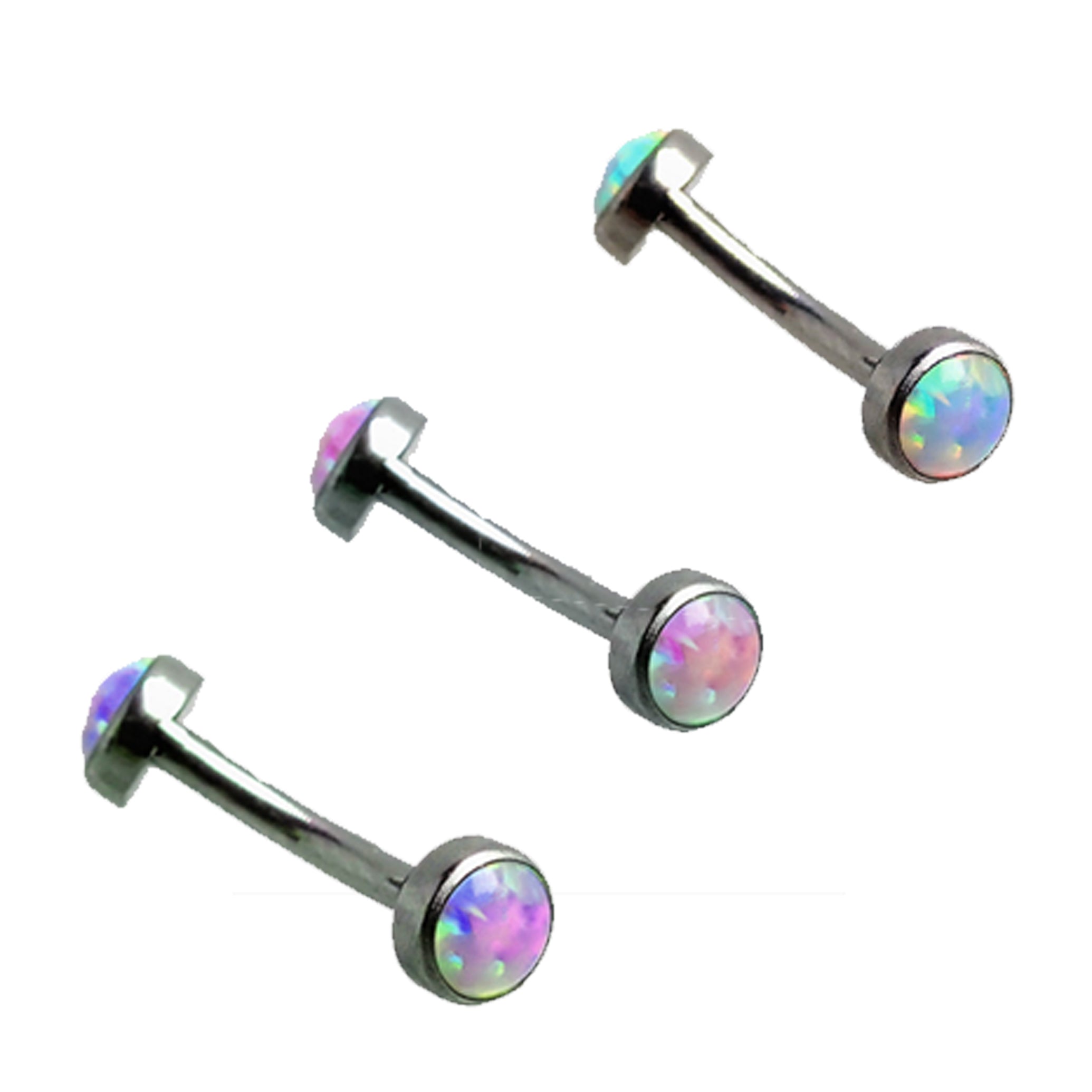Body Clickers titanium curve barbell with 4mm opal cabochon, pink bubblegum color, 14g body jewelry for piercings