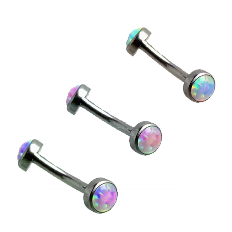 Body Clickers titanium curve barbell with 4mm opal cabochon, pink bubblegum color, 14g body jewelry for piercings
