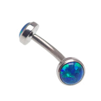 Titanium curve barbell with 4mm opal cabochon for body jewelry, 14g gauge, featuring a stylish design.