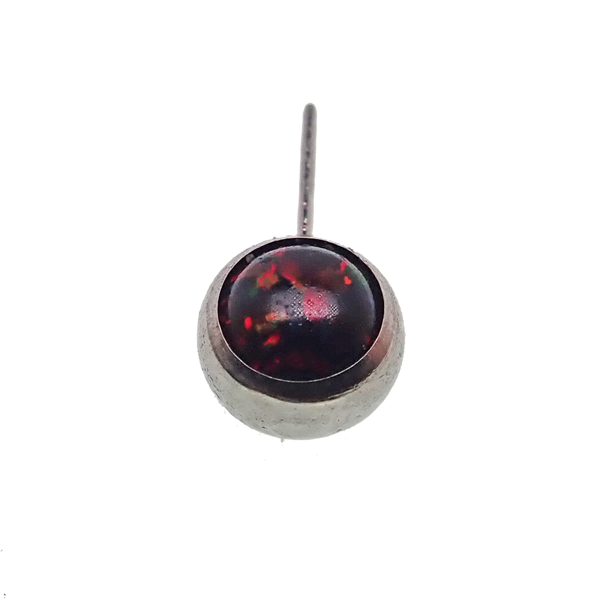 Black flame opal push fit side attachments for body jewelry by Body Clickers, featuring vibrant gemstone details and sleek design.