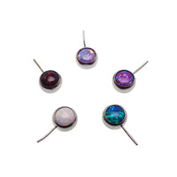 Black flame opal push fit side attachments for body jewelry by Body Clickers, featuring vibrant gemstone designs.