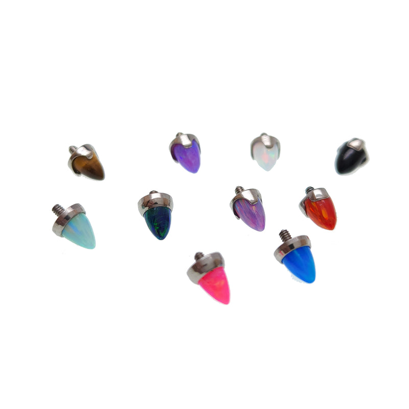 Black and green opal cone spike attachment for body jewelry, 14g Body Clickers body jewelry with pointed design