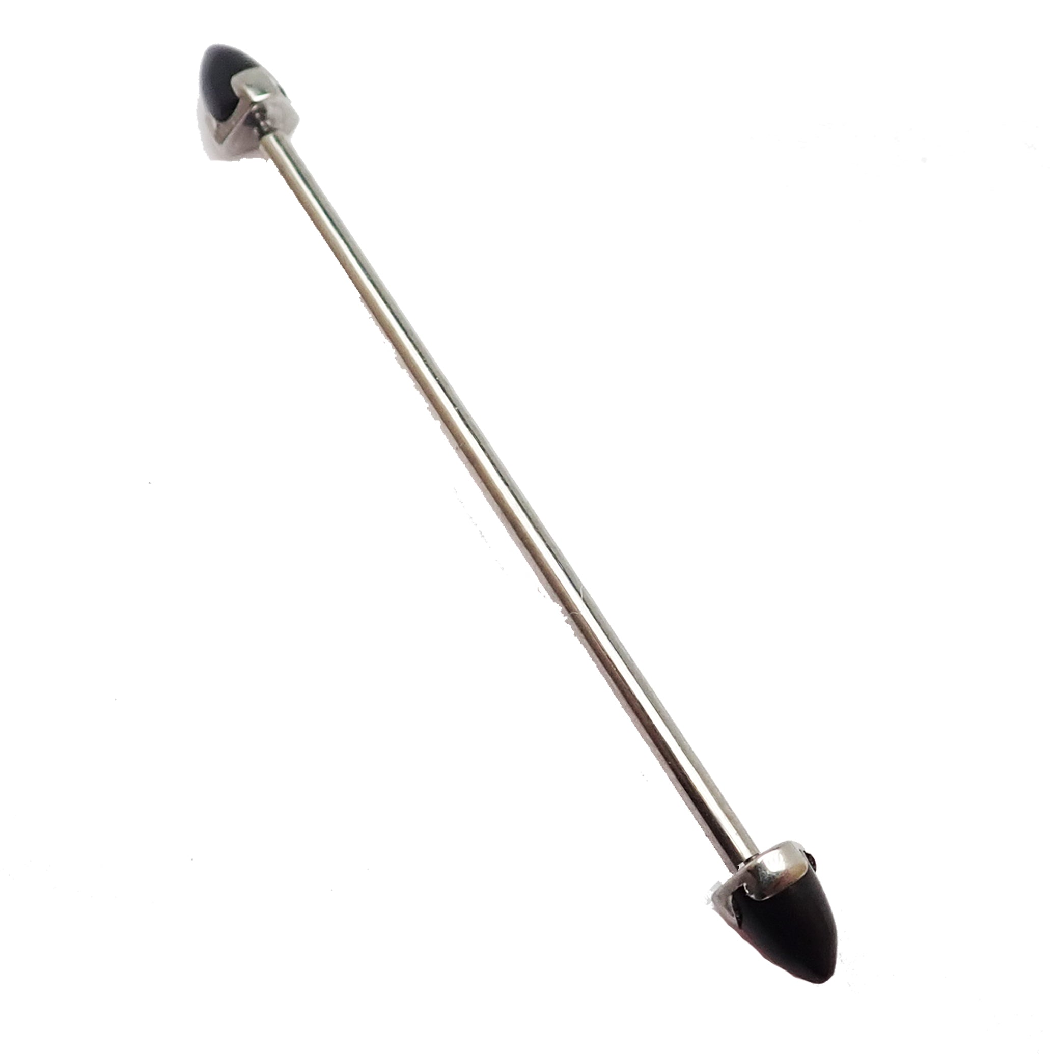 Black onyx and opal cone industrial body jewelry by Body Clickers, 16g bar with 28mm length and industrial design.