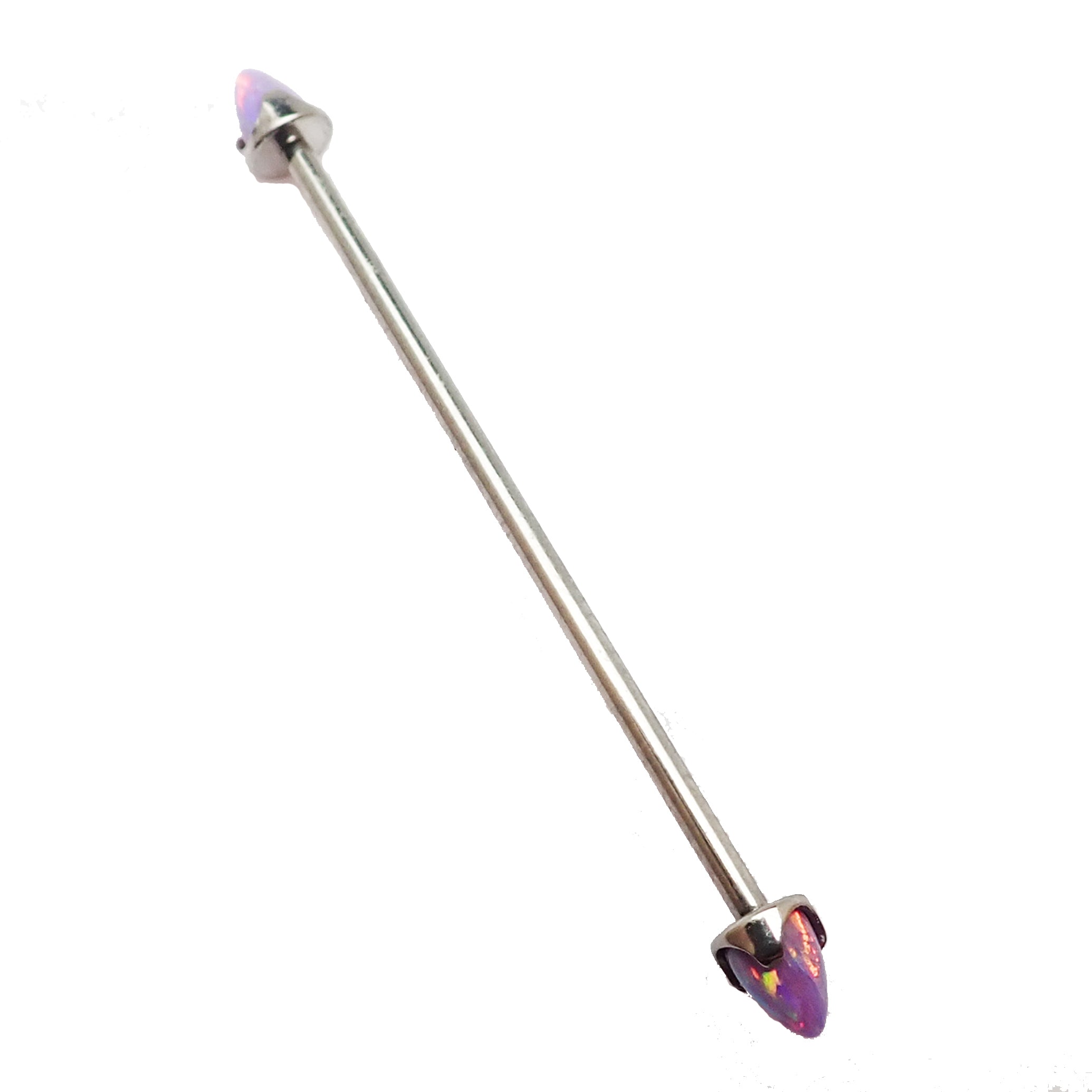 Black onyx or opal cone industrial barbell, 16g Body Clickers body jewelry with a 28mm length and sleek design.