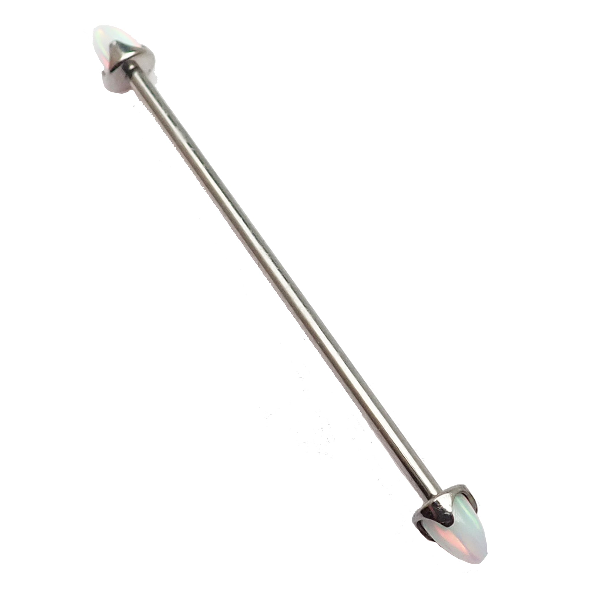 Black onyx or opal cone industrial body jewelry bar in 16g by Body Clickers, featuring a sleek 28mm design.