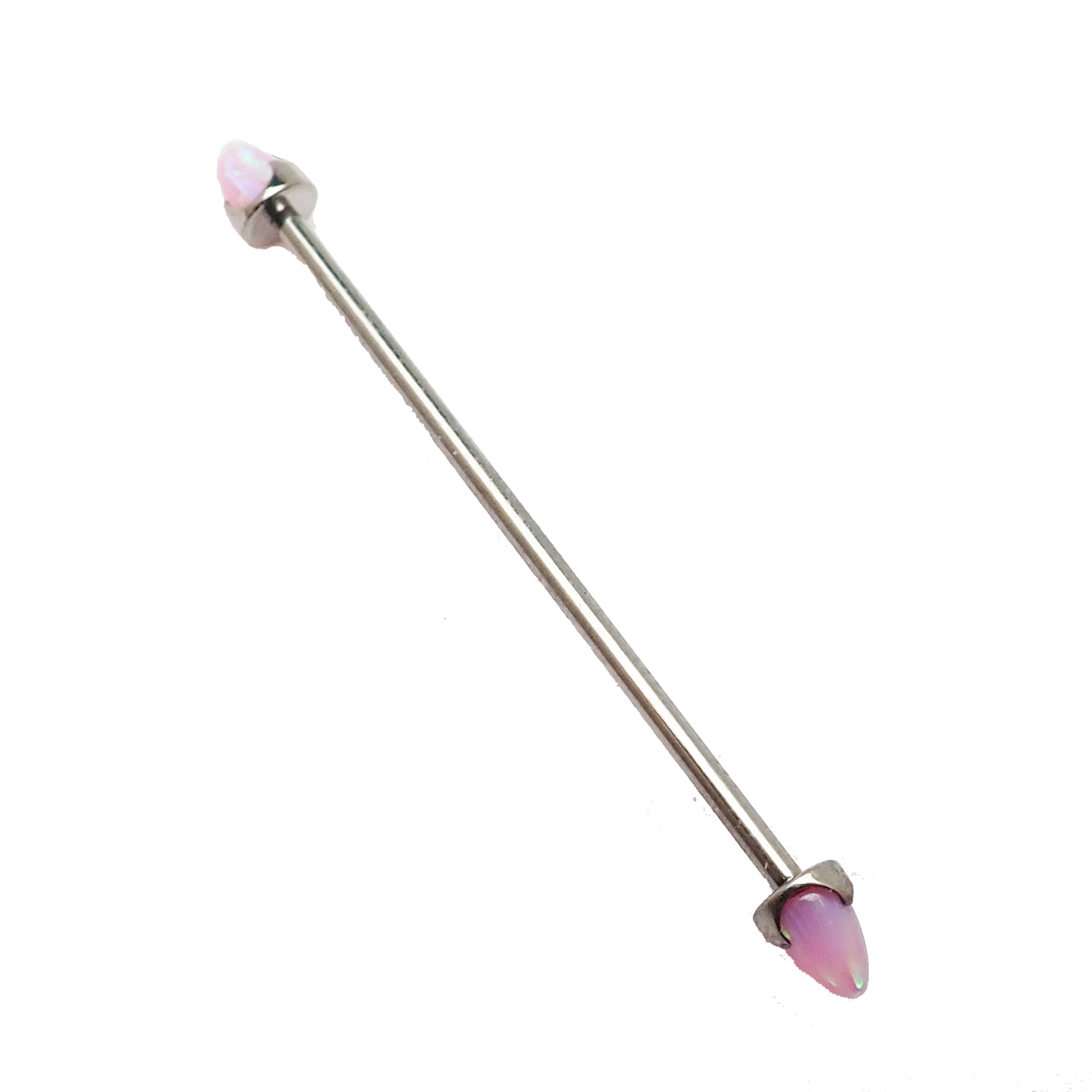Black onyx or opal cone industrial body jewelry bar by Body Clickers, 16g, with a 28mm length.
