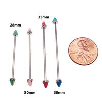 Black onyx or opal cone industrial body jewelry bar 16g with a 28mm length, by Body Clickers.