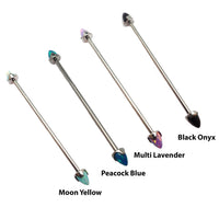 Black onyx and opal cone industrial body jewelry bar 16g, with a sleek black and white design on the Body Clickers brand.