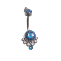 Blue and clear zircon cluster belly ring from Body Clickers, 14 gauge body jewelry with sparkling gemstone design