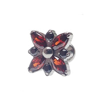 Blue and light pink flower bloom CZ flatback body jewelry by Body Clickers in 14g, 16g, or 18g sizes featuring colorful floral design.