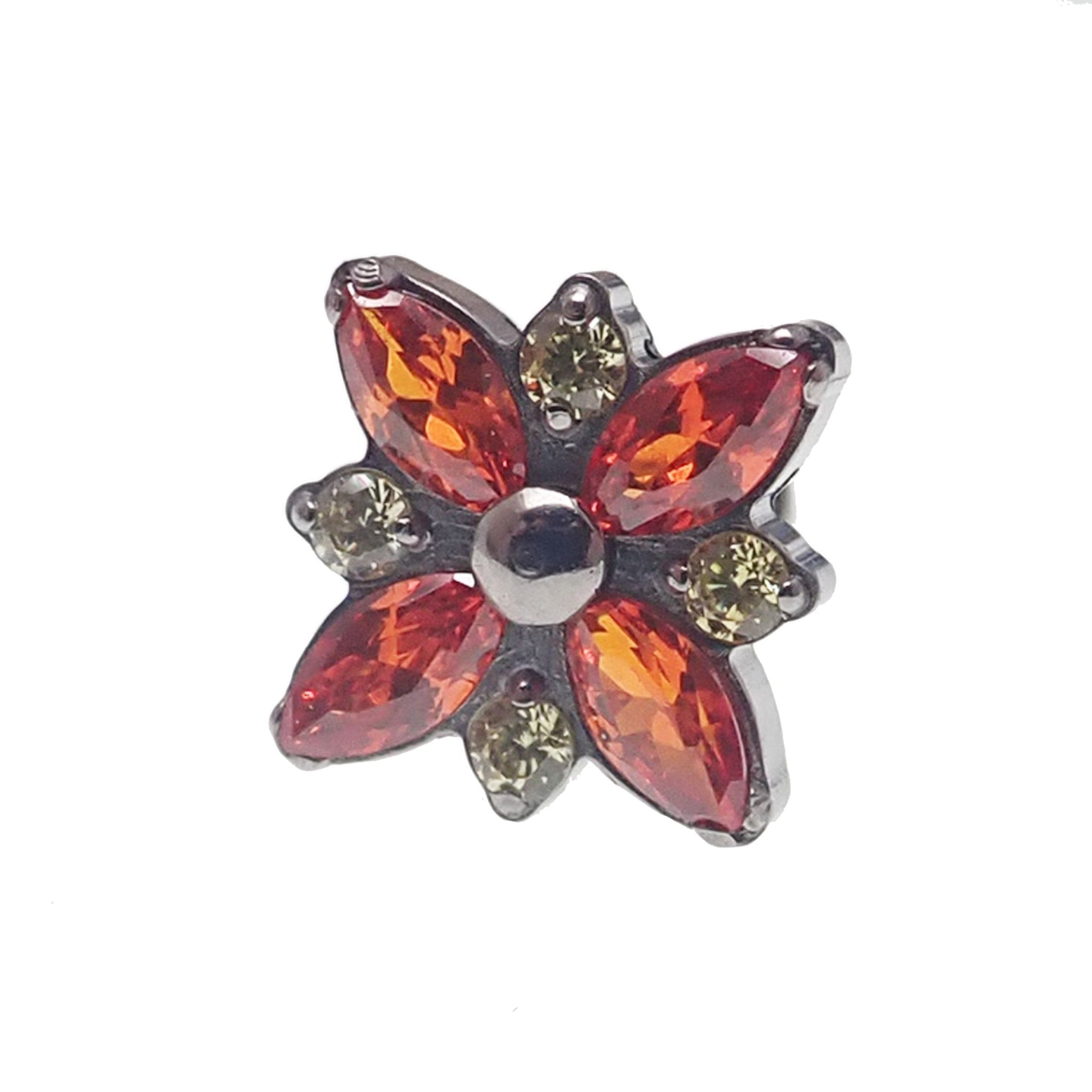 Blue and light pink Flower Bloom CZ flatback body jewelry by Body Clickers in 14g, 16g, and 18g sizes.