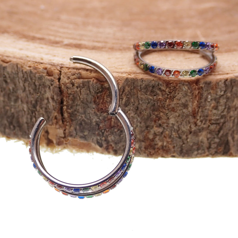Titanium double-layered CZ conch clicker body jewelry in 16g with 10mm ...