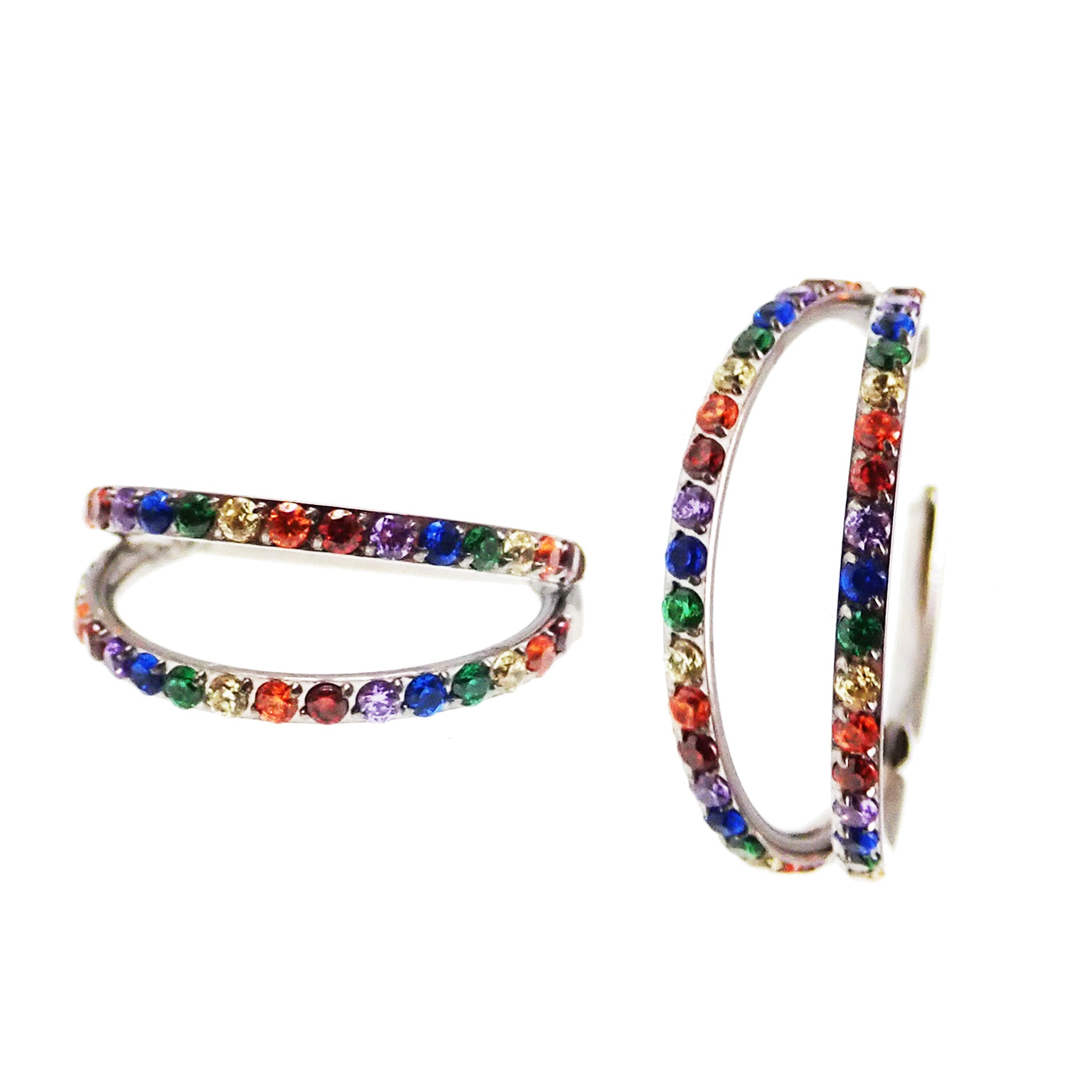Titanium double-layered CZ conch clicker body jewelry in 16g, featuring a sleek design and sparkling gemstones for ear piercing.