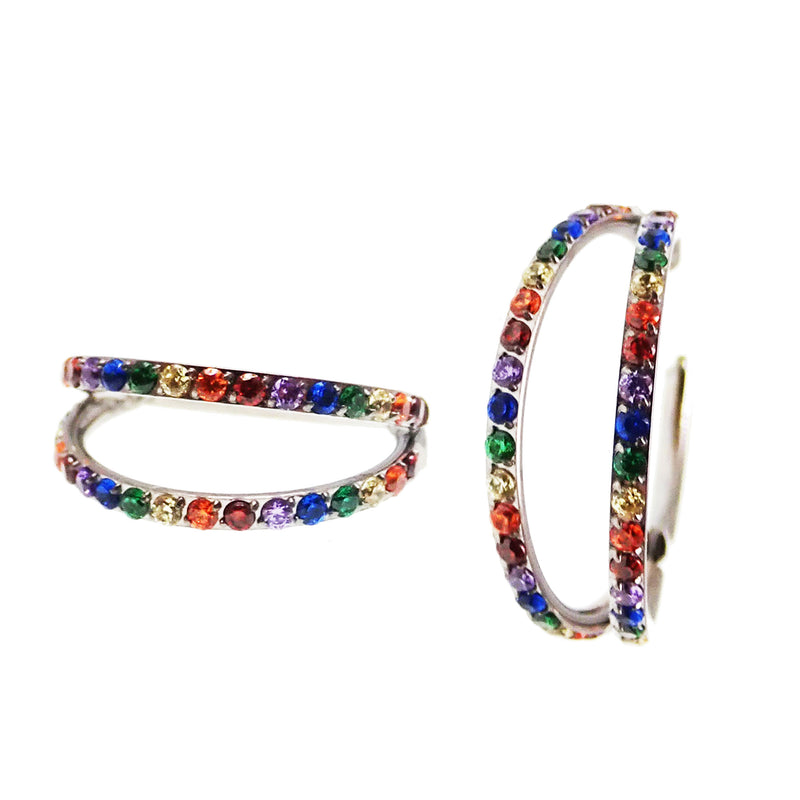 Titanium double-layered CZ conch clicker body jewelry in 16g, featuring a sleek design and sparkling gemstones for ear piercing.