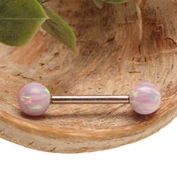 Unicorn purple titanium nipple ring with 5mm and 6mm opal balls, 14g body jewelry for pierced nipples.