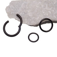 Plain PVD black hinged clicker piercing in 18g body jewelry, featuring a sleek, minimalist design with a hinged closure.