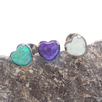 Opal heart flat back piercing by Body Clickers Body Jewelry in 14g, 16g, 18g with green 6mm opal stone for body jewelry.