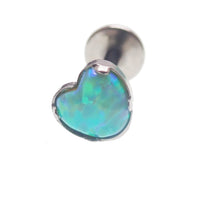 Opal Heart Flat Back Piercing in 14g, 16g, or 18g from Body Clickers Body Jewelry, featuring a kiwi green 6mm opal heart design.