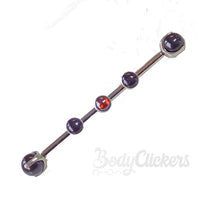 Onyx and garnet titanium industrial body jewelry in 14g with a 32mm length from Body Clickers.