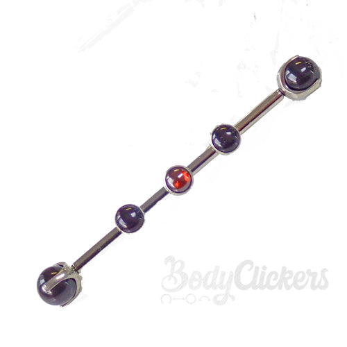 Onyx and garnet titanium industrial body jewelry in 14g with a 32mm length from Body Clickers.