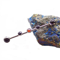 Onyx and garnet titanium industrial body jewelry by Body Clickers, 14g gauge, 32mm length, for industrial piercings