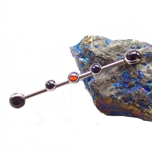 Onyx and garnet titanium industrial body jewelry by Body Clickers, 14g gauge, 32mm length, for industrial piercings