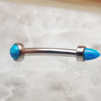 Micro Curve Titanium Piercing with Cone and Flat Top Opals, 16g, Body Clickers Body Jewelry, black fire design.