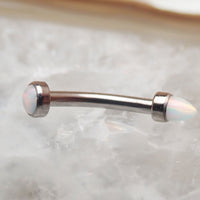 Micro Curve Titanium Piercing with Cone and Flat Top Opals, 16g, Body Jewelry by Body Clickers featuring black fire design