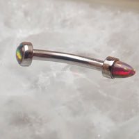 Micro Curve Titanium piercing with cone and flat top opals, 16g body jewelry by Body Clickers Body Jewelry, black fire design.