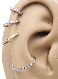 Square crystals titanium clicker body jewelry in 16g with 6mm stones, featuring a sleek, modern design by Body Clickers.