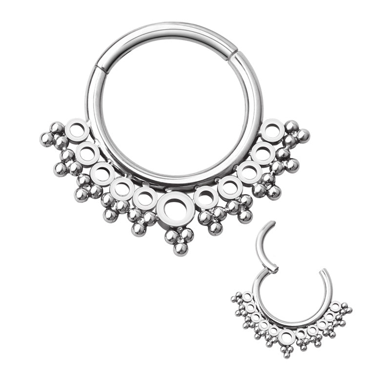 Beaded filigree titanium clicker body jewelry, 16g, with intricate design and beaded accents for a stylish piercing accessory