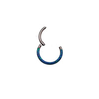 Blue or white inlaid opal clicker body jewelry from Body Clickers, 16g, featuring an 8mm peacock-blue design.