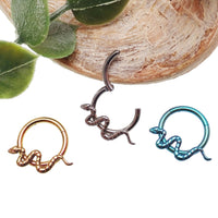 Silver 16g Snake Hinged Clicker body jewelry with 8mm diameter, made by Body Clickers Body Jewelry.