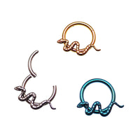Body Clickers Snake Hinged Clicker body jewelry, 16g gauge with 8mm diameter, featuring a sleek, hinged design.