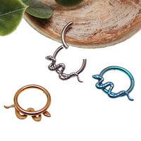 Snake hinged clicker body jewelry in 16g with 8mm diameter, featuring a sleek, curved design from Body Clickers.