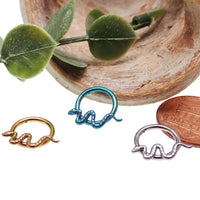 Snake hinged clicker body jewelry in 16g with 8mm diameter, featuring a sleek, curved design by Body Clickers Body Jewelry.