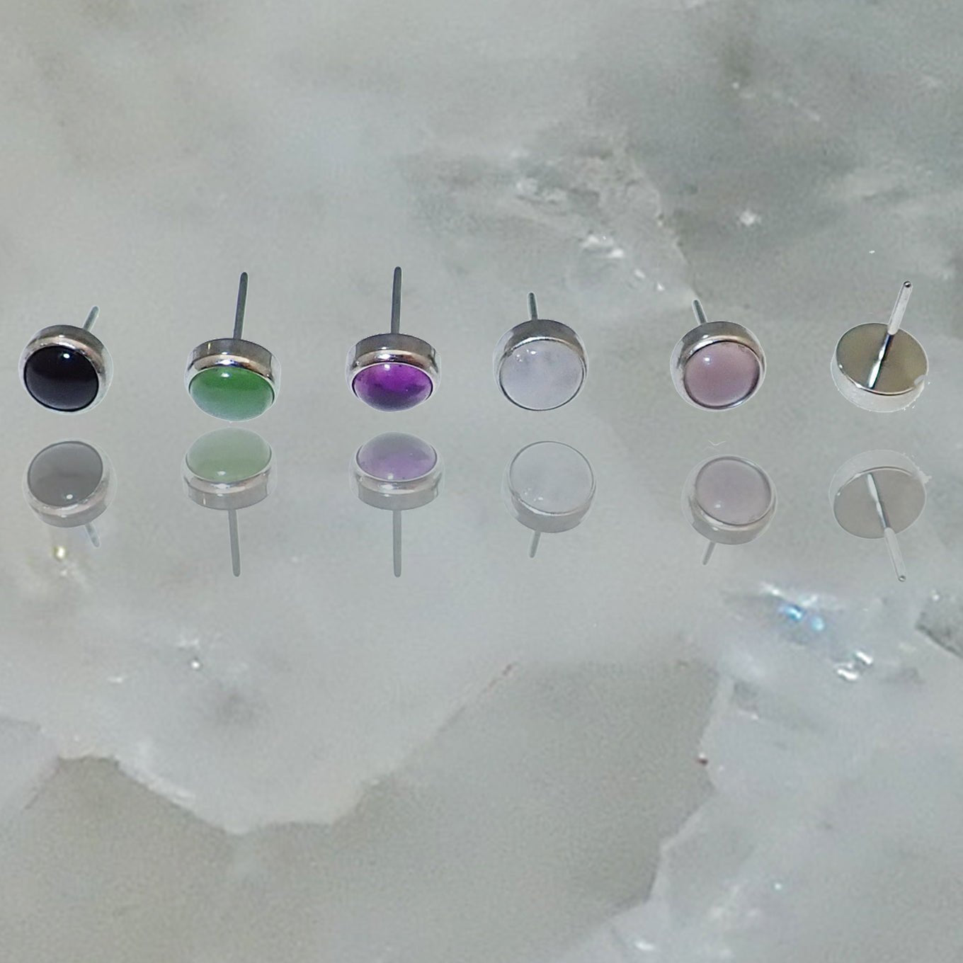 Amethyst natural stone threadless body jewelry tops by Body Clickers, titanium 4mm or 5mm for piercings.