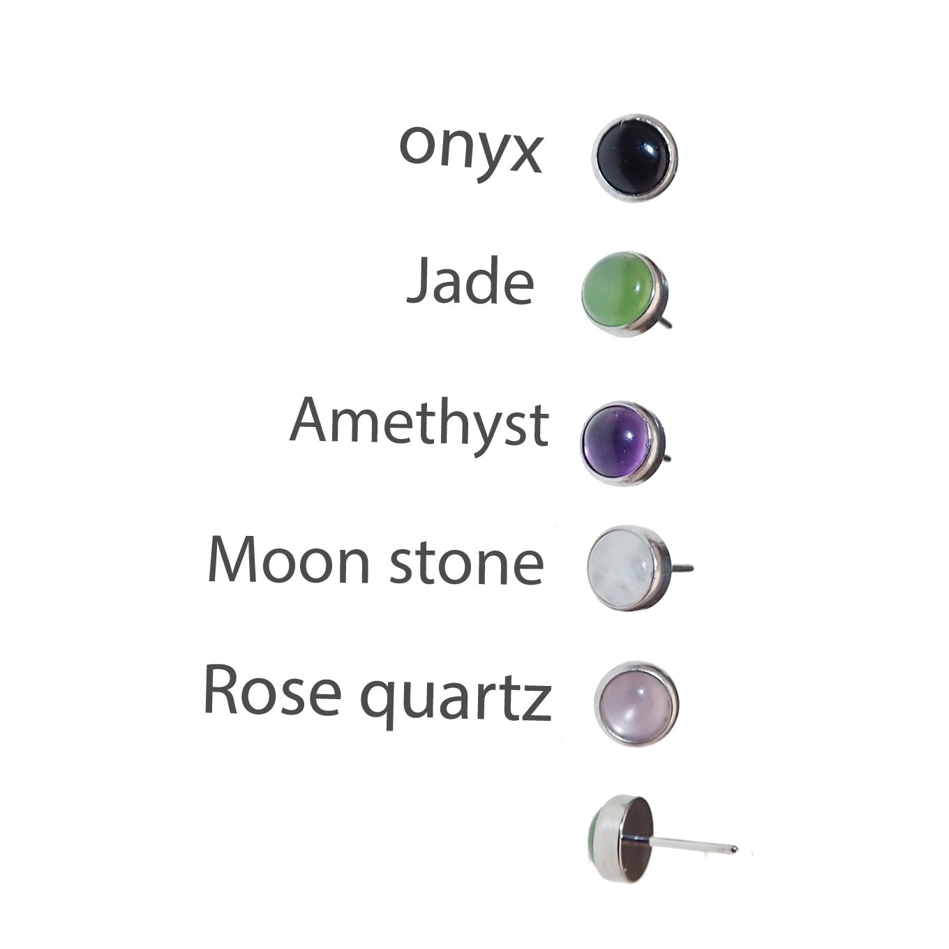 Natural stone Threadless tops by Body Clickers Body Jewelry, titanium 4mm or 5mm body jewelry with amethyst stones.