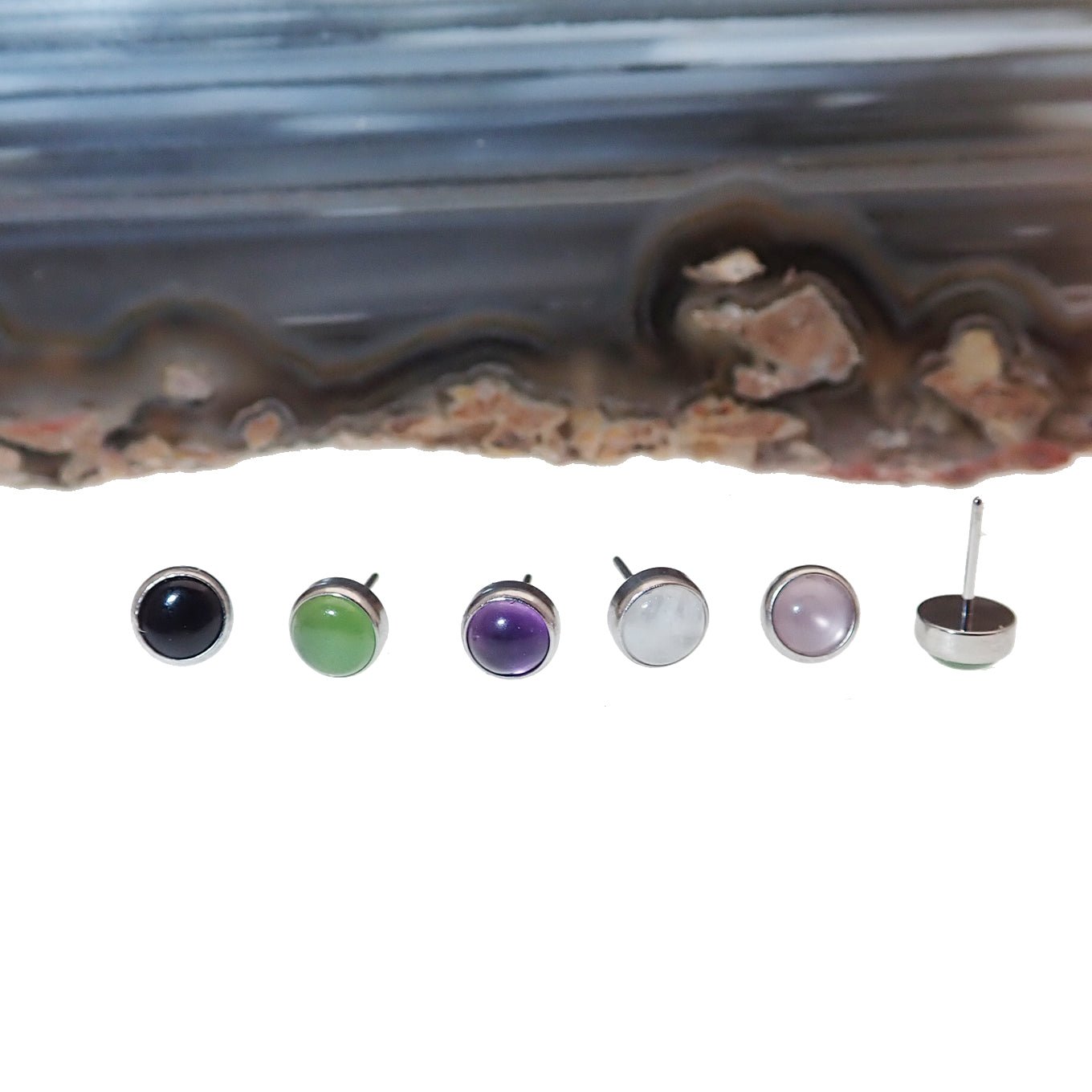 Natural stone threadless tops by Body Clickers Body Jewelry, titanium 4mm or 5mm body jewelry with amethyst stones.