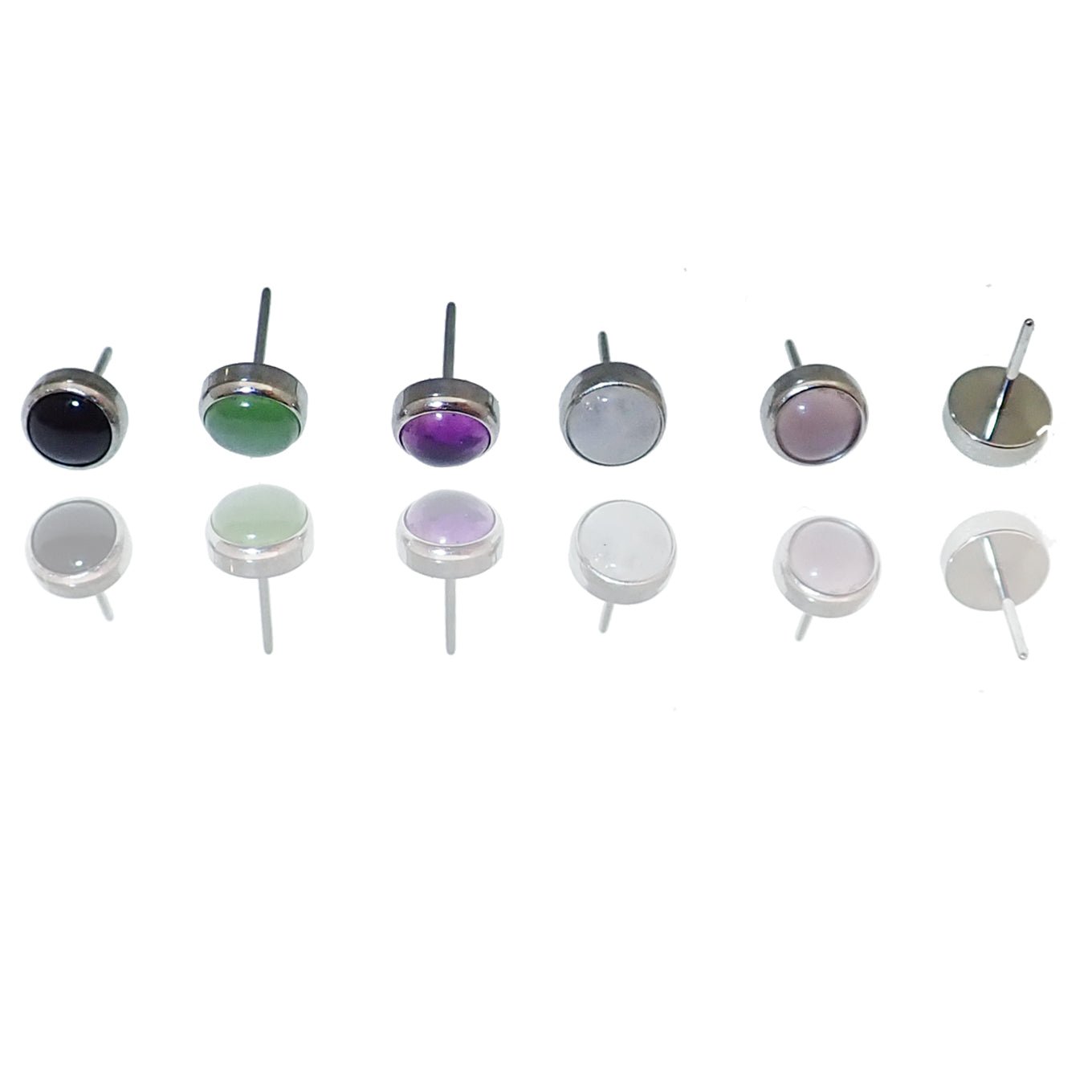 Amethyst natural stone threadless tops for body jewelry by Body Clickers, available in 4mm or 5mm titanium sizes