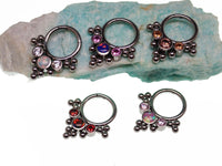 Opal and CZ stone cluster body jewelry clicker with bubblegum beads, 16g, by Body Clickers Body Jewelry.