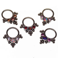 Opal and CZ stone cluster clicker body jewelry in 16g with colorful bead accents, designed for body piercing.