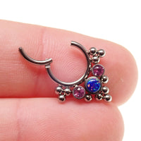 Opal and CZ stone cluster clicker body jewelry in 16g with bubblegum beads, featuring colorful gemstone accents and a secure clicker design.