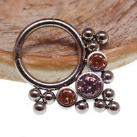 Opal, CZ stone cluster clicker body jewelry with pink beads and silver accents, 16g size, by Body Clickers Body Jewelry.