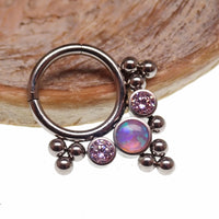 Opal and CZ stone cluster clicker body jewelry with colorful beads, 16g, designed for body piercing jewelry.