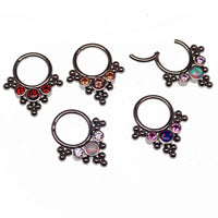 Opal and CZ stone cluster clicker body jewelry with pink beads in 16g size, featuring a shiny, decorative design.