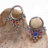 Opal and CZ stone cluster clicker body jewelry in 16g with colorful beads, designed for body piercing and stylish adornment.